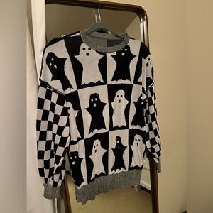Checkerboard Halloween Ghost Sweater